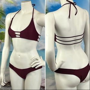 Burgundy Bikini Set with Low-Rise Bottoms